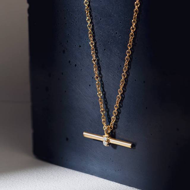 John Greed CANDY Bar Gold Plated Silver Mini T-Bar Necklace with CZ For Women - gold/silver