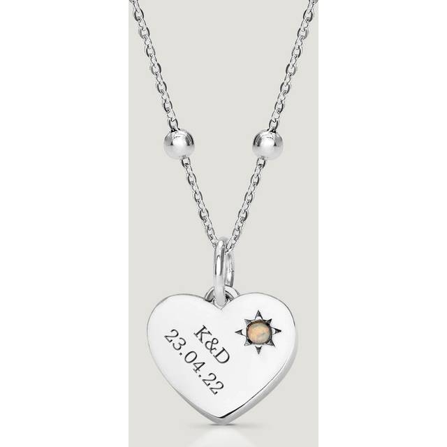 John Greed CANDY Love Silver Emerald Heart Handprint/Footprint Engraving Necklace For Women - silver
