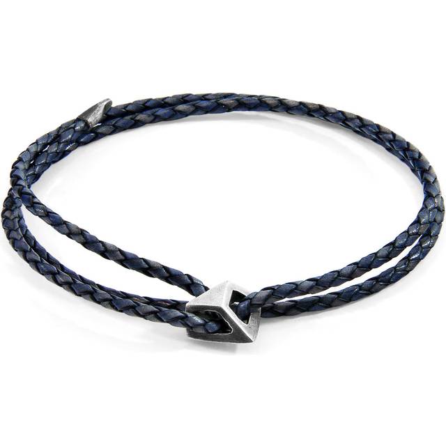 Arthur Silver and Braided Leather SKINNY Bracelet - Blue - One Size