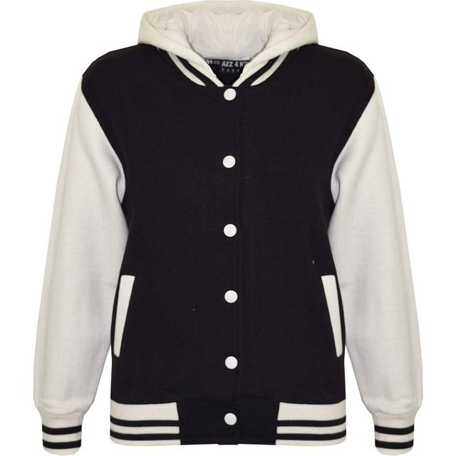 Kids girls boys b.b plain hooded jacket varsity classic baseball style coat 2-13