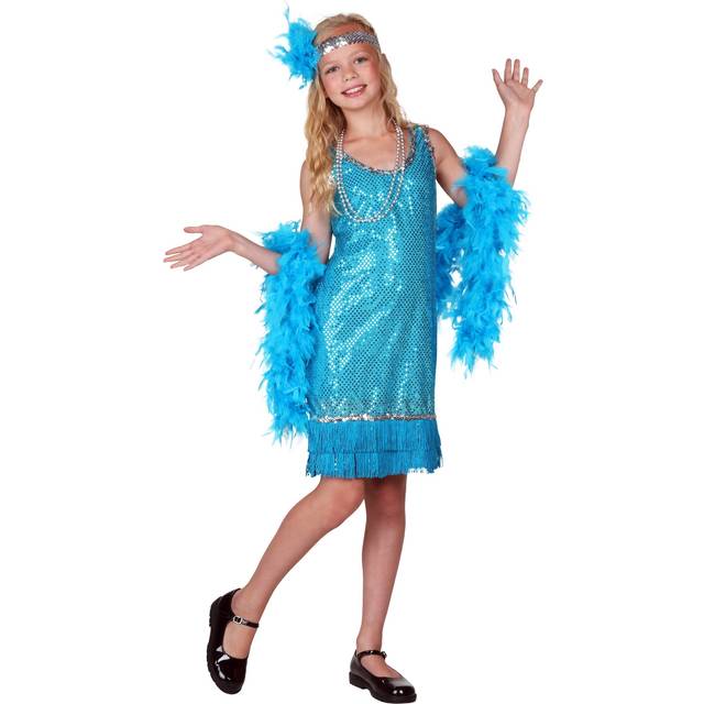 Turquoise Sequin and Fringe Flapper Costume for Girls | Flapper Costumes - Blue (S)