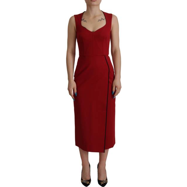 Dolce & Gabbana Red Sweetheart Neck Bodycon Midi Dress - IT36|XXS