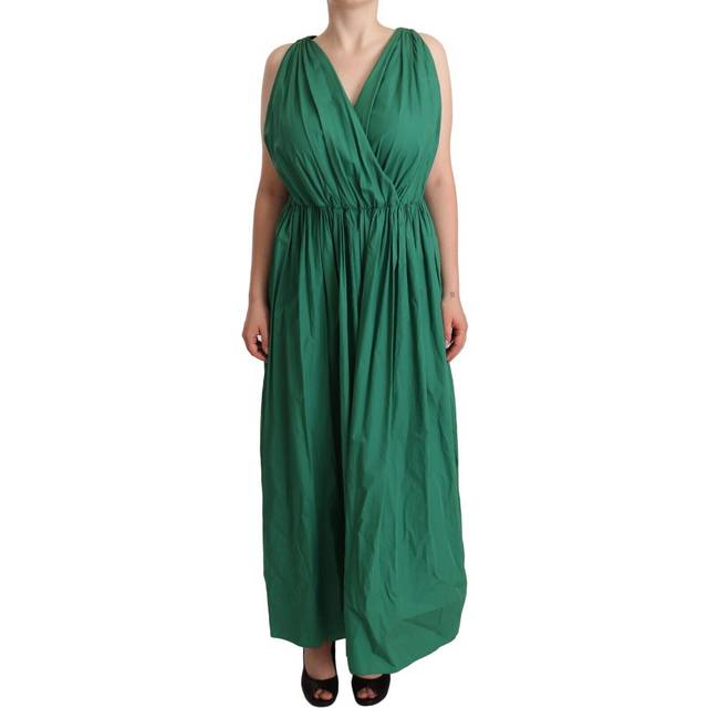 Dolce & Gabbana Green Cotton Sleeveless V-neck Dress - IT46|XL