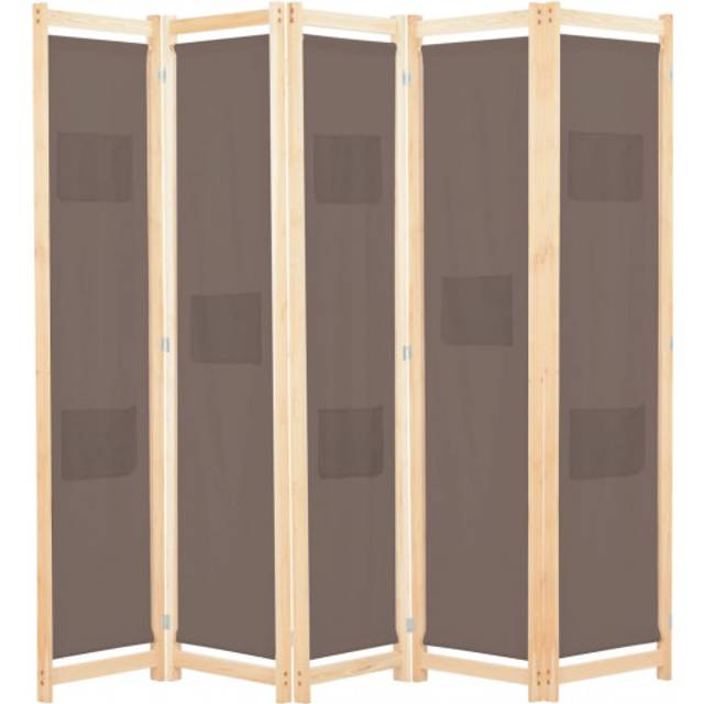 vidaXL 5-Panel Room Divider Brown 200x170x4 cm Fabric