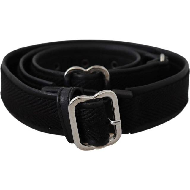 GF Ferre Black Leather Silver Chrome Metal Buckle Belt - 80 cm / 32 Inches