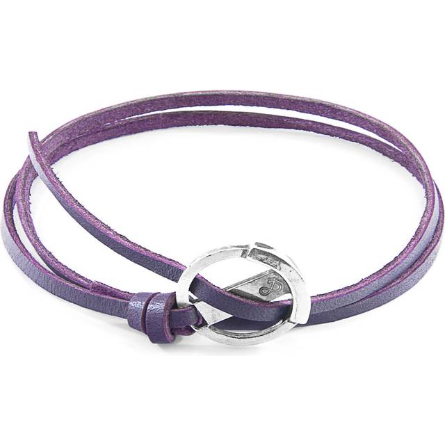 Ketch Anchor Silver and Flat Leather Bracelet - Purple - One Size