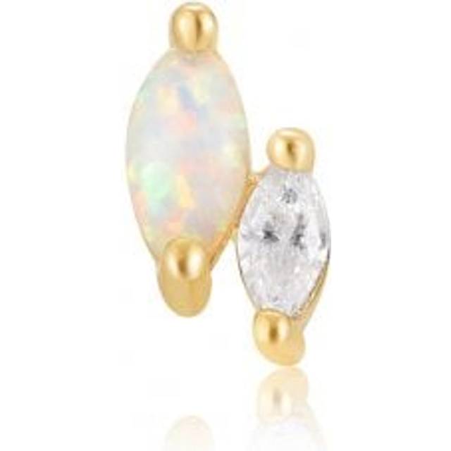 Gold Kyoto Opal And Sparkle Marquise Barbell Single Earring E047-07G