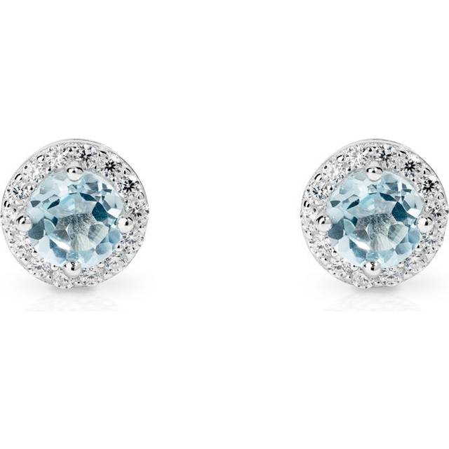 John Greed Signature Silver Blue Topaz & CZ Small Round Halo Stud Earrings For Women - blue/silver