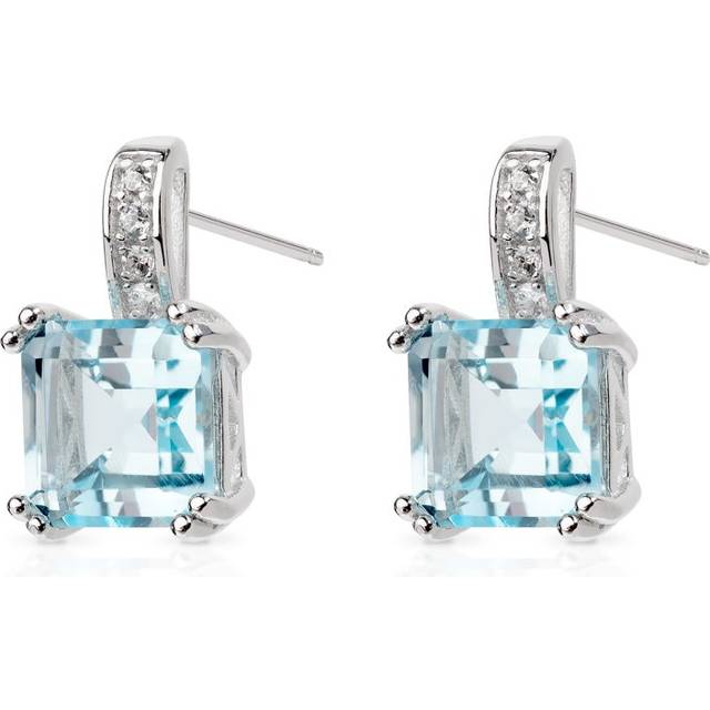 John Greed Signature Silver Blue Topaz & CZ Square Loop Earrings For Women - blue/silver