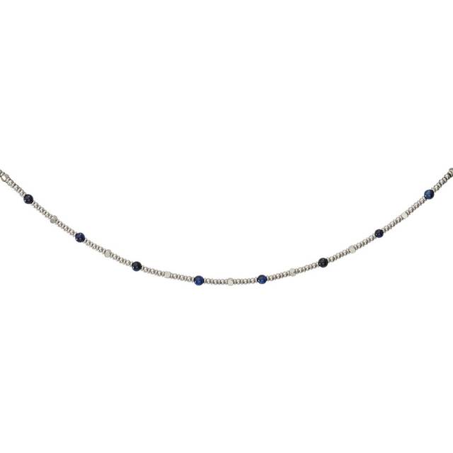 Unique Stainless Steel Bead Necklace with Blue Tiger Eye - blue/silver