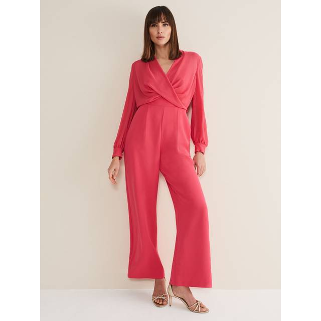 Phase Eight Mindy Wide Leg Long Sleeve Jumpsuit, Raspberry