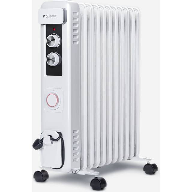 2500W 11 Fins Oil Filled Radiator Heater with Thermostat Control - White