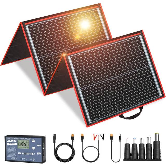 160W 18V Solar Panel Kit Monocrystalline Portable Flexible Folding Include Solar Charge Controller and PV Cable for 12V Battery Charging Camper Van
