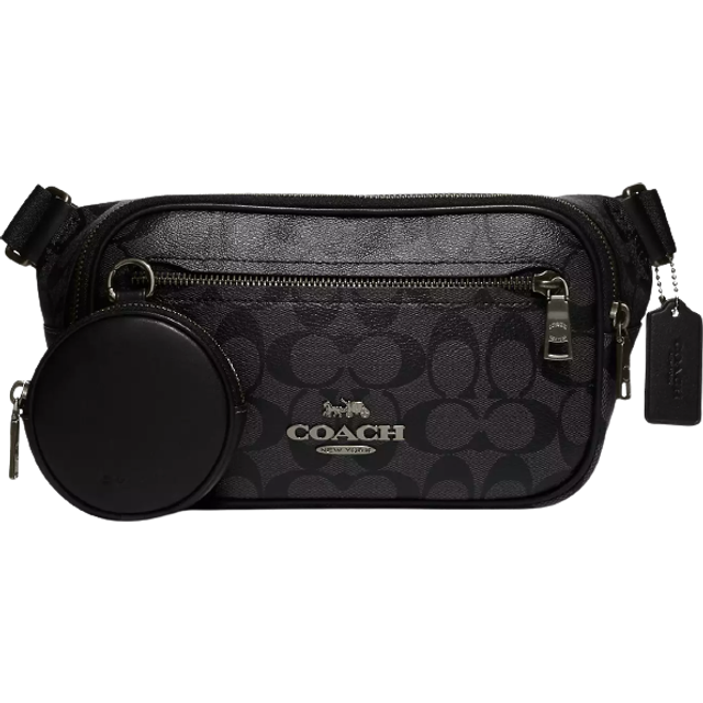 Coach Mens Elias Belt Bag in Signature - Black - One Size
