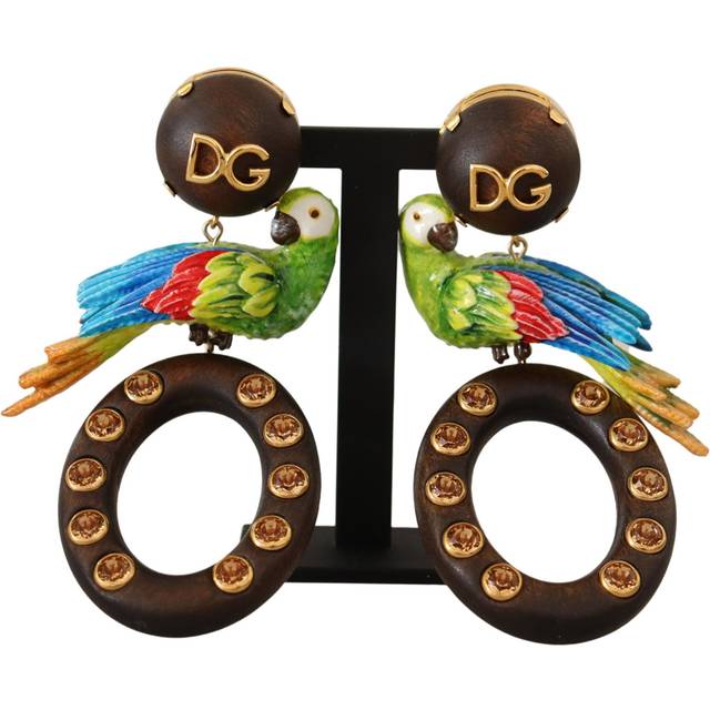 Dolce & Gabbana, Accessoarer, Dam, ONE Size, Multifärgad Papegoja Hängande Hoop Örhängen - black (ONE SIZE)