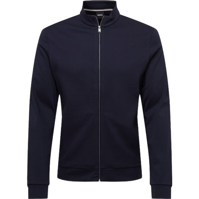 BOSS sweatshirt m.lynlås lavet af økologisk bomuld i mørkeblå til herre.