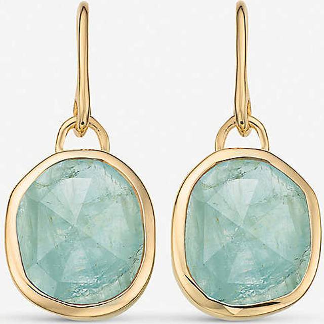 Monica Vinader Womens Gold Siren 18ct Gold-plated Vermeil Silver Wire Earrings With Aquamarine - GOLD