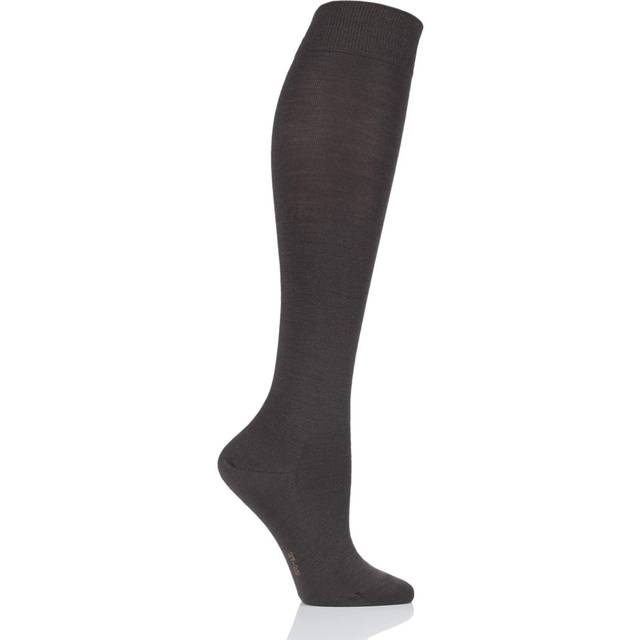 FALKE dam Softmerino knästrumpor ventilerande klimatreglerande lukthämmande ull bomull förstärkt platt söm för tryckfri fotspets enfärgad lång business vardag 1 par, Brun (mörkbrun 5239), 35-36 EU
