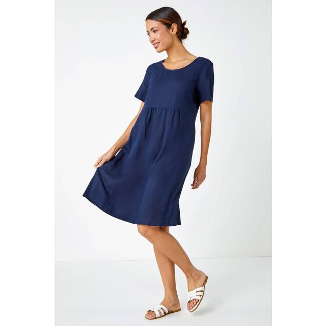 Relaxed Cotton Blend Pocket Dress - Navy - 20