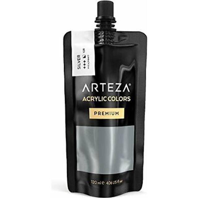 ARTEZA Acrylic Paint  Silver Color  120 ml Pouch  Tube  Rich Pigment  Non Fading  Non Toxic  Single Color Paint for Artists & Hobby Painters