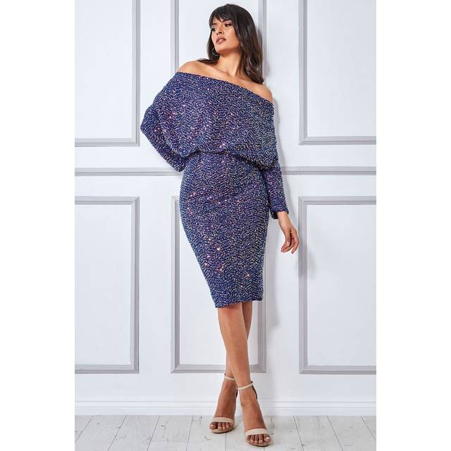 Goddiva Sequin Cowl Neck Midi Dress - Royal Blue - RoyalBlue - 8