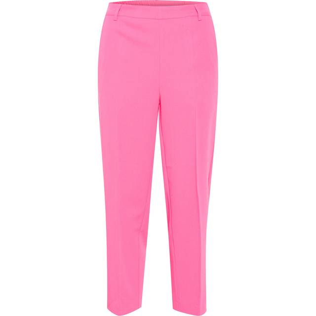KAFFE Kvinnors byxor beskuren längd elastisk midja vanlig passform fickor byxor dam, Chockerande rosa, 44