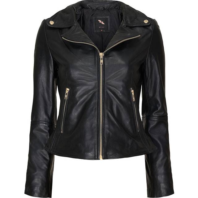 Btfcph, Jacka, Dam, S, Läder, Svart Läder Bikerjacka med Guld Accents - black (S)