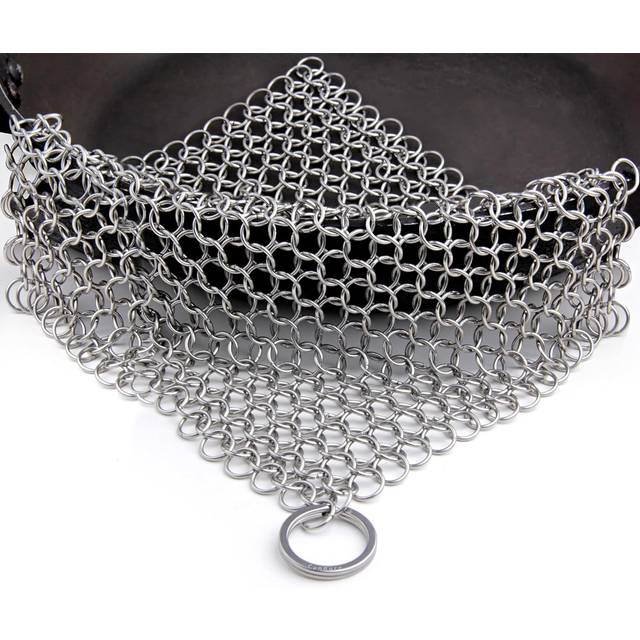 Cast Iron Cleaner Stainless Steel Scourer 7x7 Inch Chainmail Scrubber for All Types of Skillet Griddles, Cast Iron Pans, Grills & Dutch Ovens
