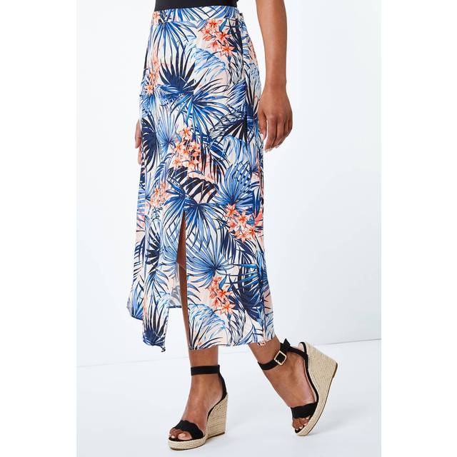 Roman Petite Pink Tropical Palm Print Midi Skirt - Size 10
