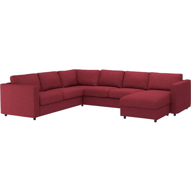 VIMLE hörnsoffa, 5-sits, med schäslong/Lejde röd/brun