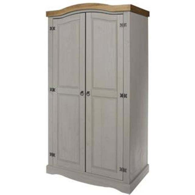 Corona 2 Door Wardrobe - Pine - 99.8 x 56.2 x 189.7 cm - Grey Wax/Antique Waxed Pine
