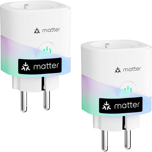 Meross Matter smarta uttag med strömförbrukning, WiFi-uttag med elmätare för balkongkraftverk, gör Apple HomeKit, Alexa och Google, 16A, 2 stycken