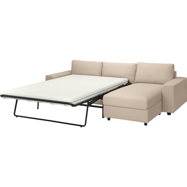 VIMLE 3-sits bäddsoffa med schäslong, med breda armstöd/Hallarp beige