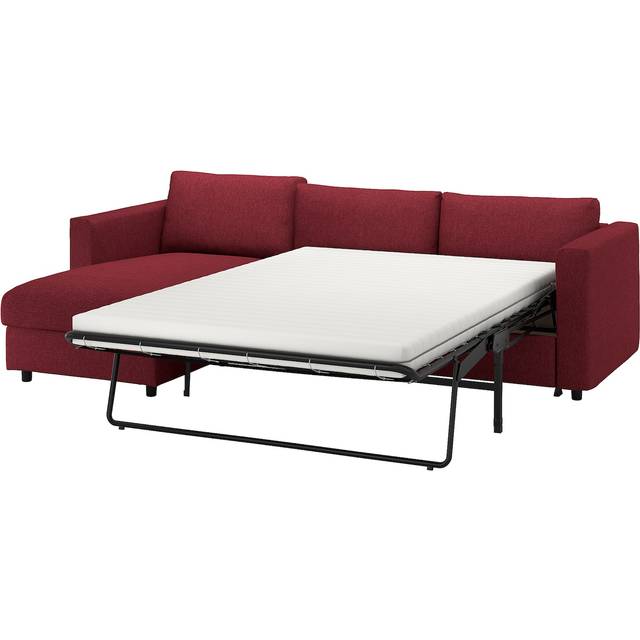 VIMLE 3-sits bäddsoffa med schäslong, Lejde röd/brun