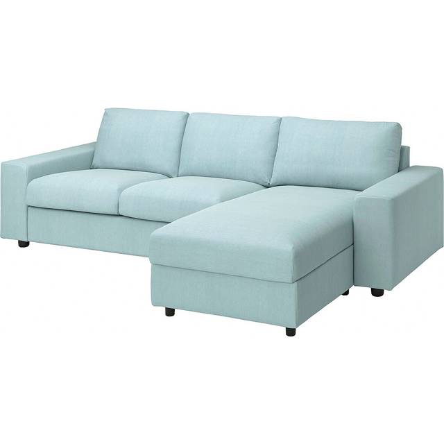 VIMLE klädsel 3-sits soffa med schäslong, med breda armstöd/Saxemara ljusblå