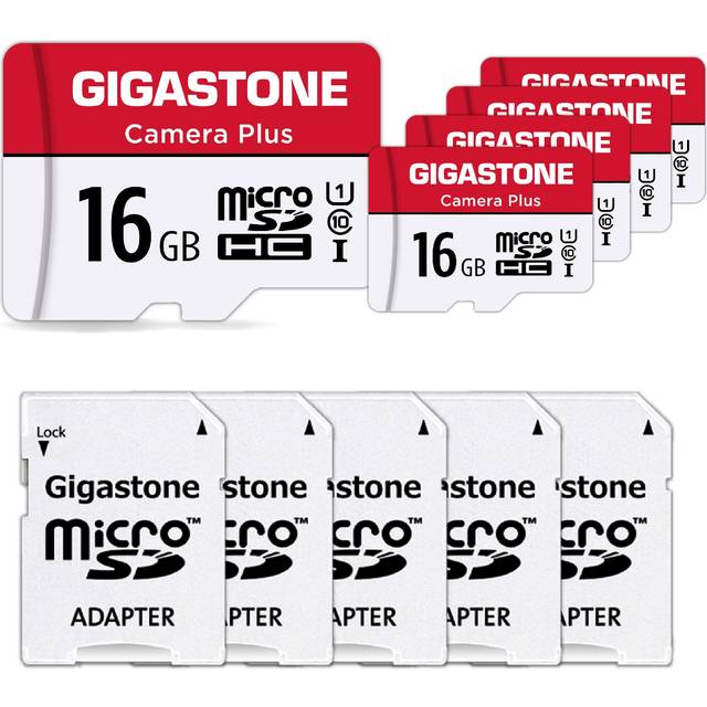 Gigastone Micro SD Card 16GB 5-Pack with 5x SD Adapter + 5x Mini-case, Camera Plus 90MB/s, Full HD Video, U1 C10 Class 10 Micro SDHC UHS-I Memory Card
