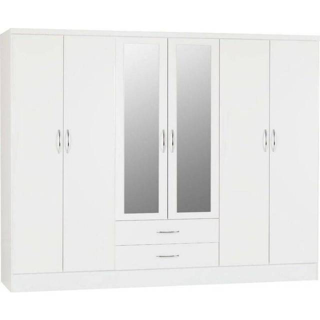 Nevada 6 Door 2 Drawer Mirrored Wardrobe in White Gloss