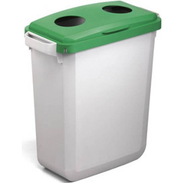 Durable DURABIN Plastic Waste Recycling Bin 60 Litre Rectangular Grey with Green Hinged Lid with Two Circular Holes (VEH2023021)