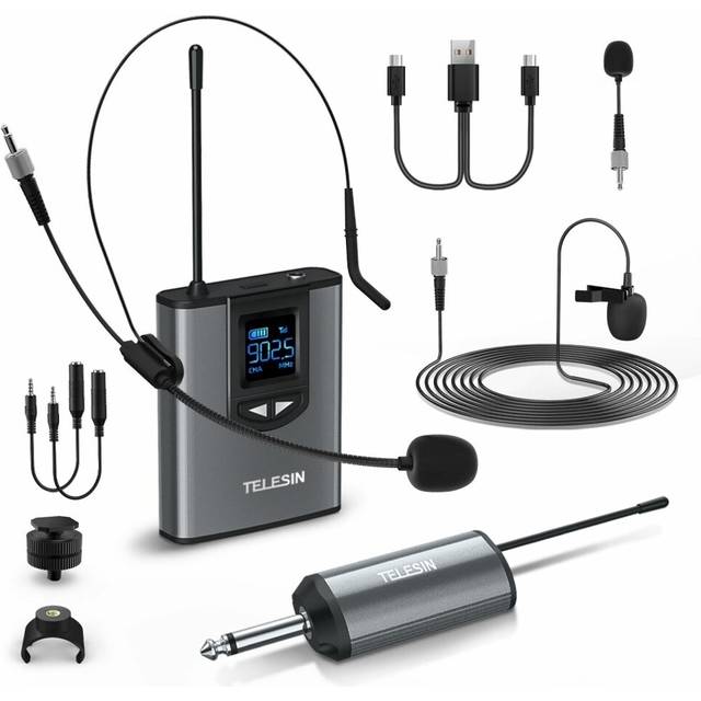 UHF Wireless Lavalier Microphone 50m Mic Handheld + Headset for Live Stream Teaching Recording