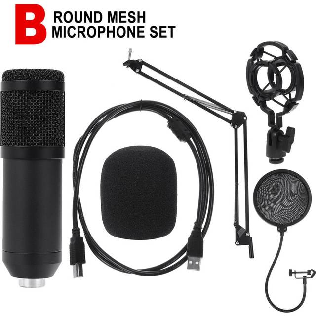 (B:Flat Mesh Microphone Set) Professional Intelligent Noise Reduction USB Condenser Microphone with Shock Mount
