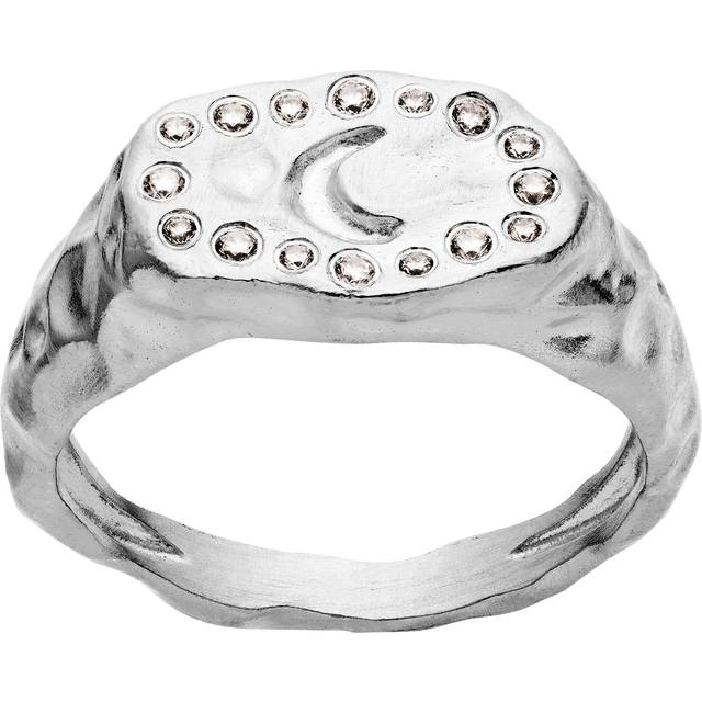Maanesten Demi Silver Moon Hammered Oval Signet Ring 4808C 53