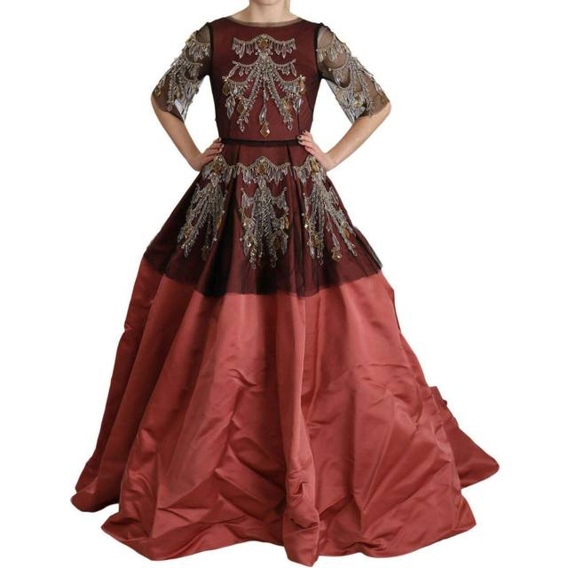Elegant Crystal Embellished Silk Gown - IT40|S - Pink