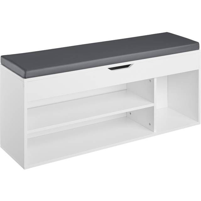 Shoe Rack Natalya - 4 storage spaces, bench seat cushion, for 9 pairs of shoes - white