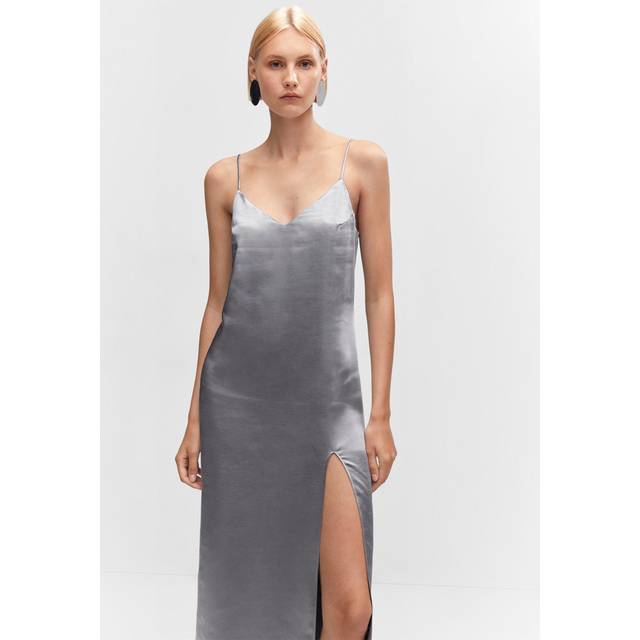 Silver Side Split Satin Dress (L)