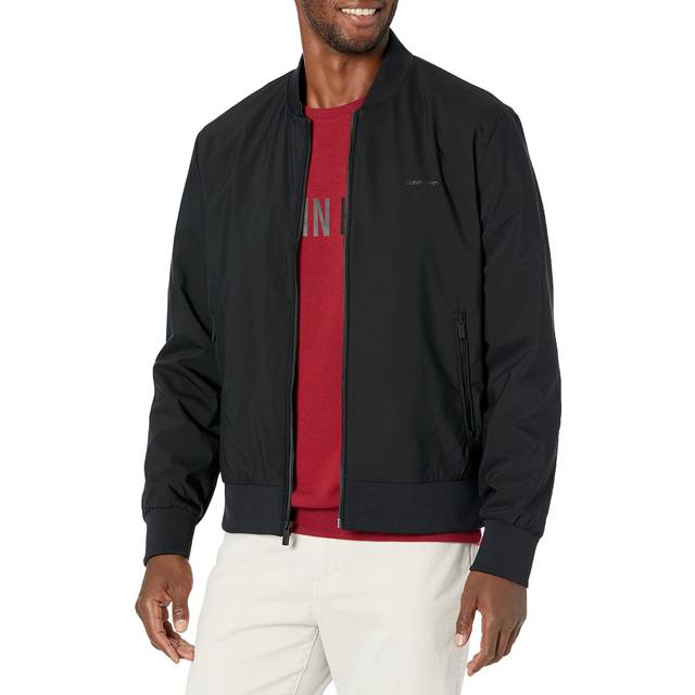 Calvin Klein Men's Matte Logo Zip Bomber Jacket  Black Beauty  Medium