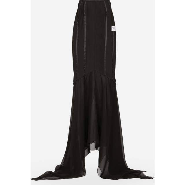 Dolce & Gabbana Long Silk Skirt With Mermaid Ruffle - Woman Skirts Black Silk 36