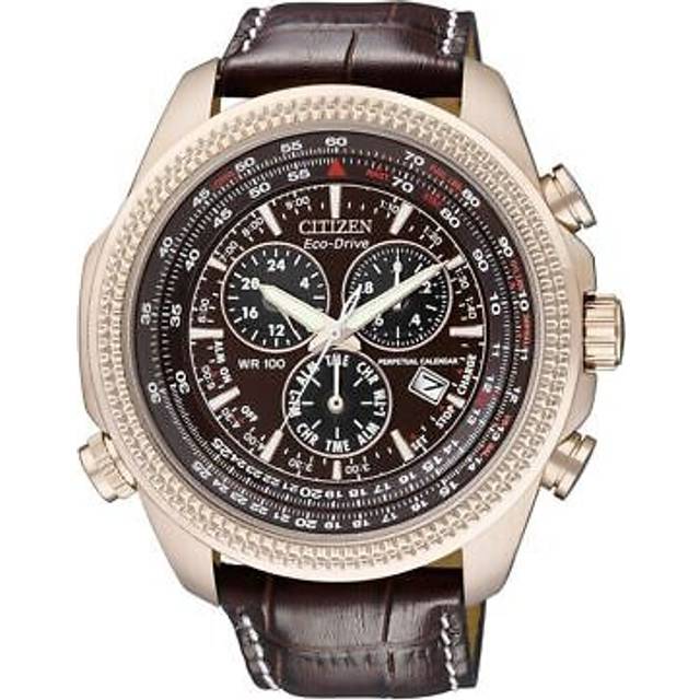 Citizen Eco-Drive Mens Chronograph Brown Leather Strap Watch