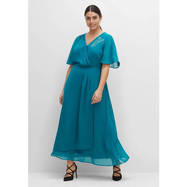 Sheego Wrap Look Chiffon Evening Dress - Emerald