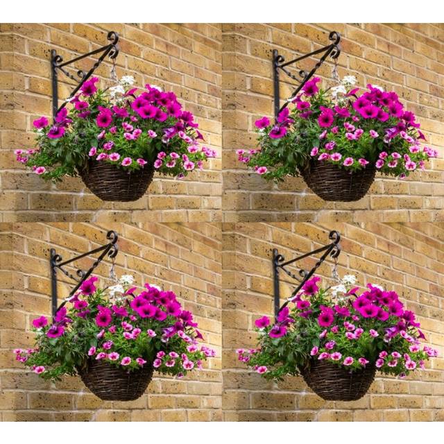14 inch Rattan Hanging Basket Natural Woven Willow With Liner and Chain - Brown / 1.25kg