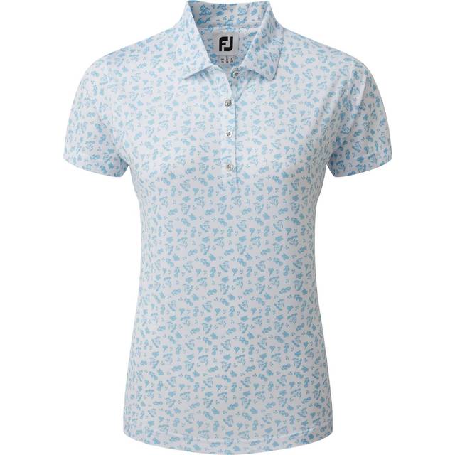 FootJoy Ladies Floral Print Lisle Golf Polo Shirt - Sale - White and Blue - 80246 - Small